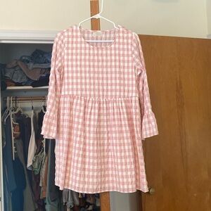 Urban outfitters size small pink and white checkered mini dress and bell sleeves